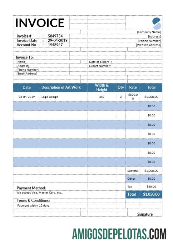para download Modelo de fatura de artista
